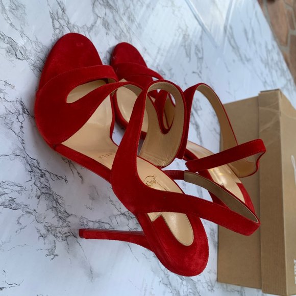 Christian Louboutin Vavazou Red Suede Strappy Heel - Picture 5 of 14